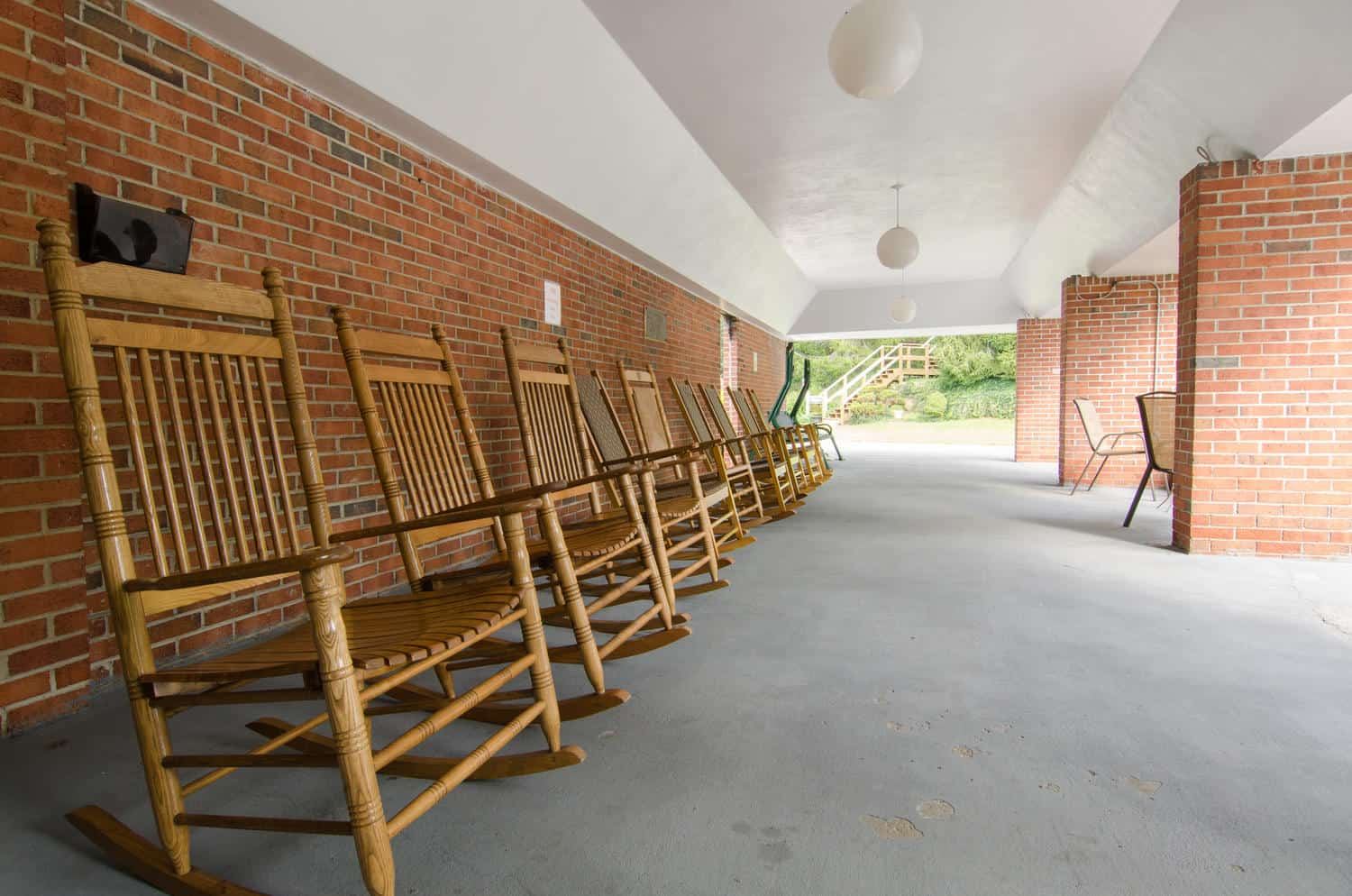 Front porch gathering area at GlenWood Park Princeton